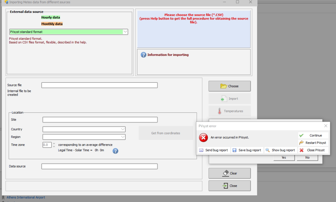 Problem With Importing A csv File At PVsyst Standard Format Meteo 