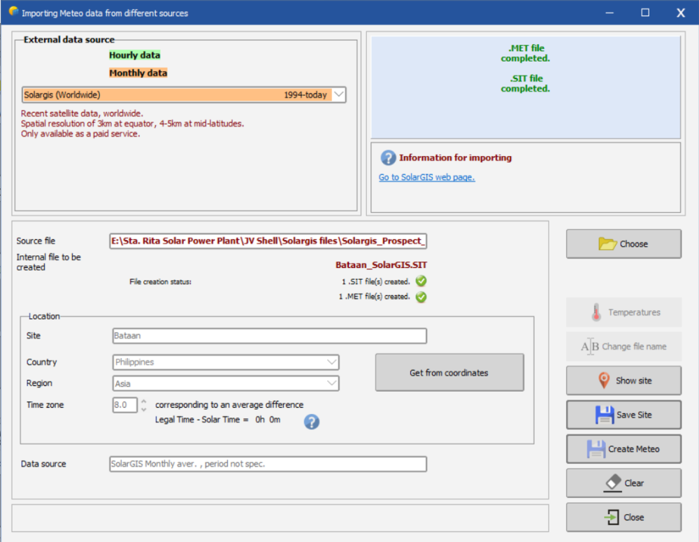 Solargis csv file to PVsyst for creating a MET file - Meteo data ...